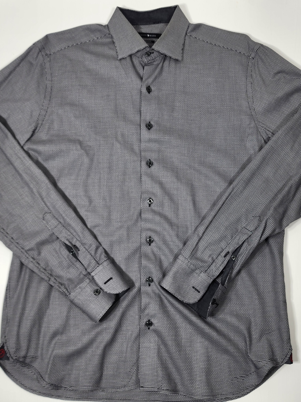 Men's Gray Micro-Check Long-Sleeve Dress Shirt